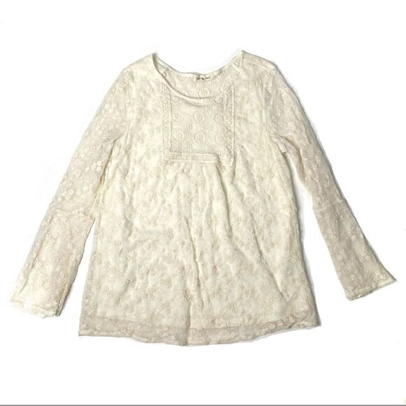 Indigo Soul Women’s L Lace Overlay Bell Sleeve Blouse - Picture 1 of 8